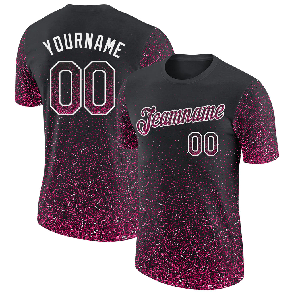 Custom Black Pink-White Colorful Sparkle Gradient Dots Performance T-Shirt