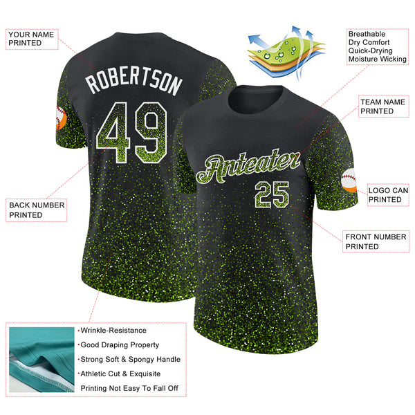 Custom Black Neon Green-White Colorful Sparkle Gradient Dots Performance T-Shirt