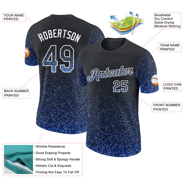 Custom Black Thunder Blue-White Colorful Sparkle Gradient Dots Performance T-Shirt
