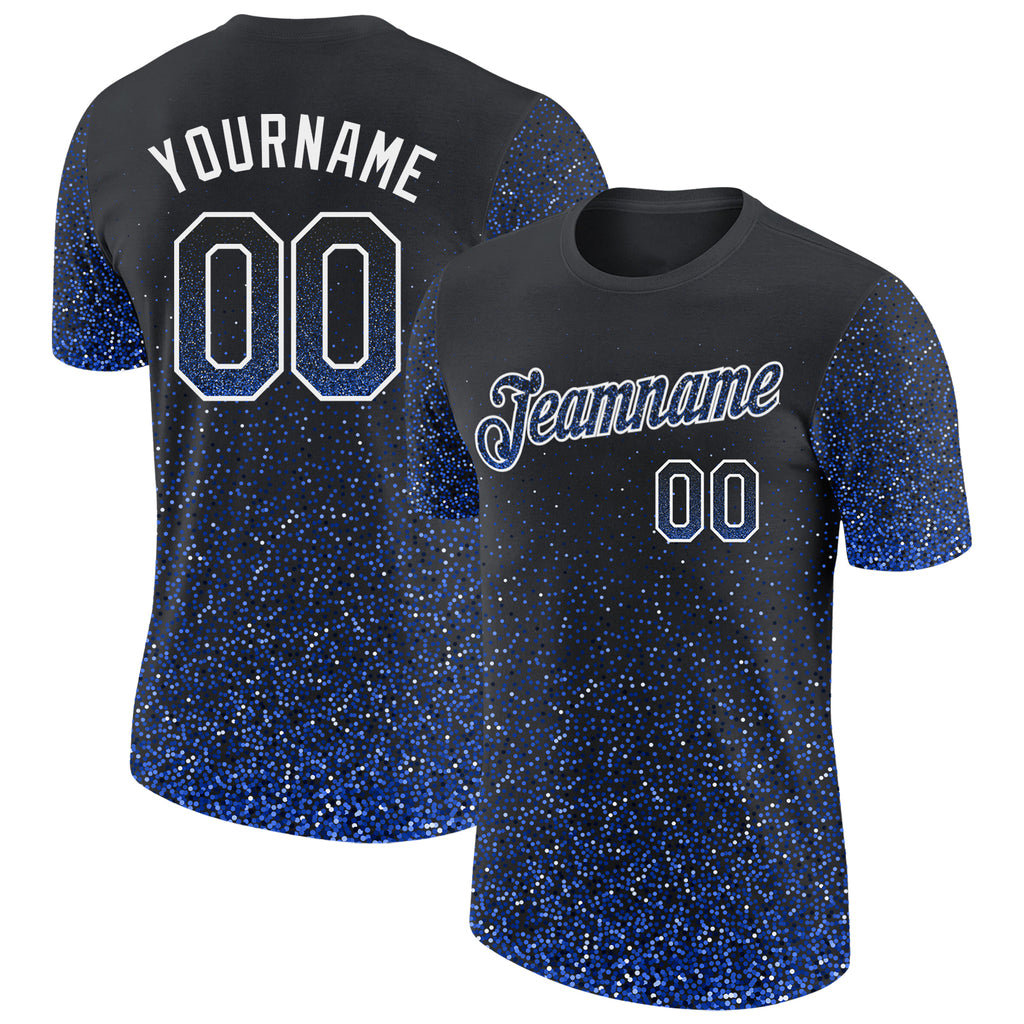 Custom Black Thunder Blue-White Colorful Sparkle Gradient Dots Performance T-Shirt
