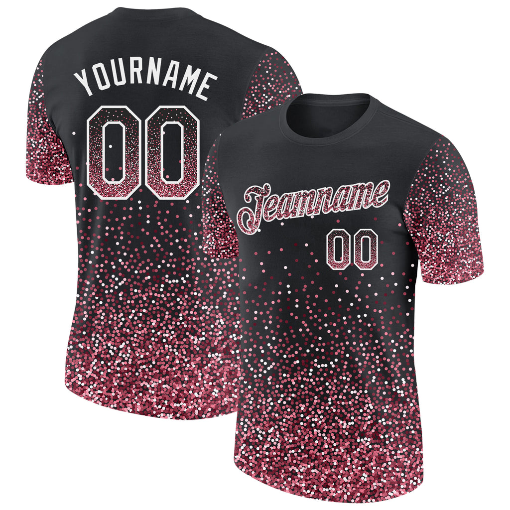 Custom Black Crimson-White Colorful Sparkle Gradient Dots Performance T-Shirt