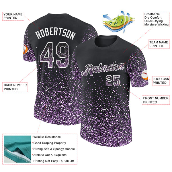 Custom Black Light Purple-White Colorful Sparkle Gradient Dots Performance T-Shirt