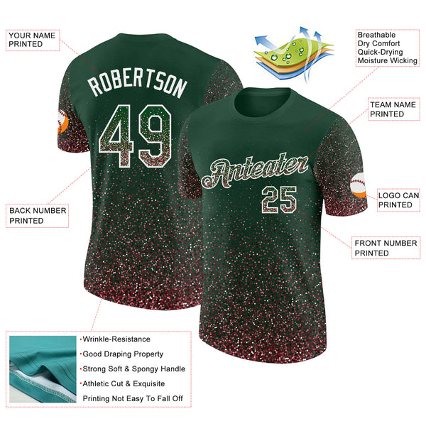 Custom Green Medium Pink-White Colorful Sparkle Gradient Dots Performance T-Shirt