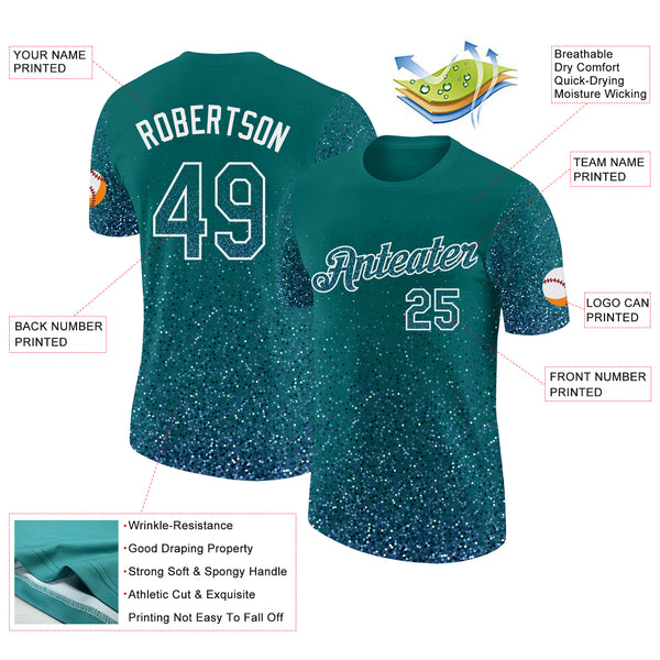 Custom Teal Light Blue-White Colorful Sparkle Gradient Dots Performance T-Shirt