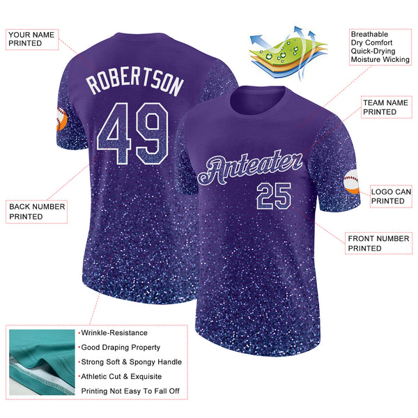 Custom Purple Light Blue-White Colorful Sparkle Gradient Dots Performance T-Shirt