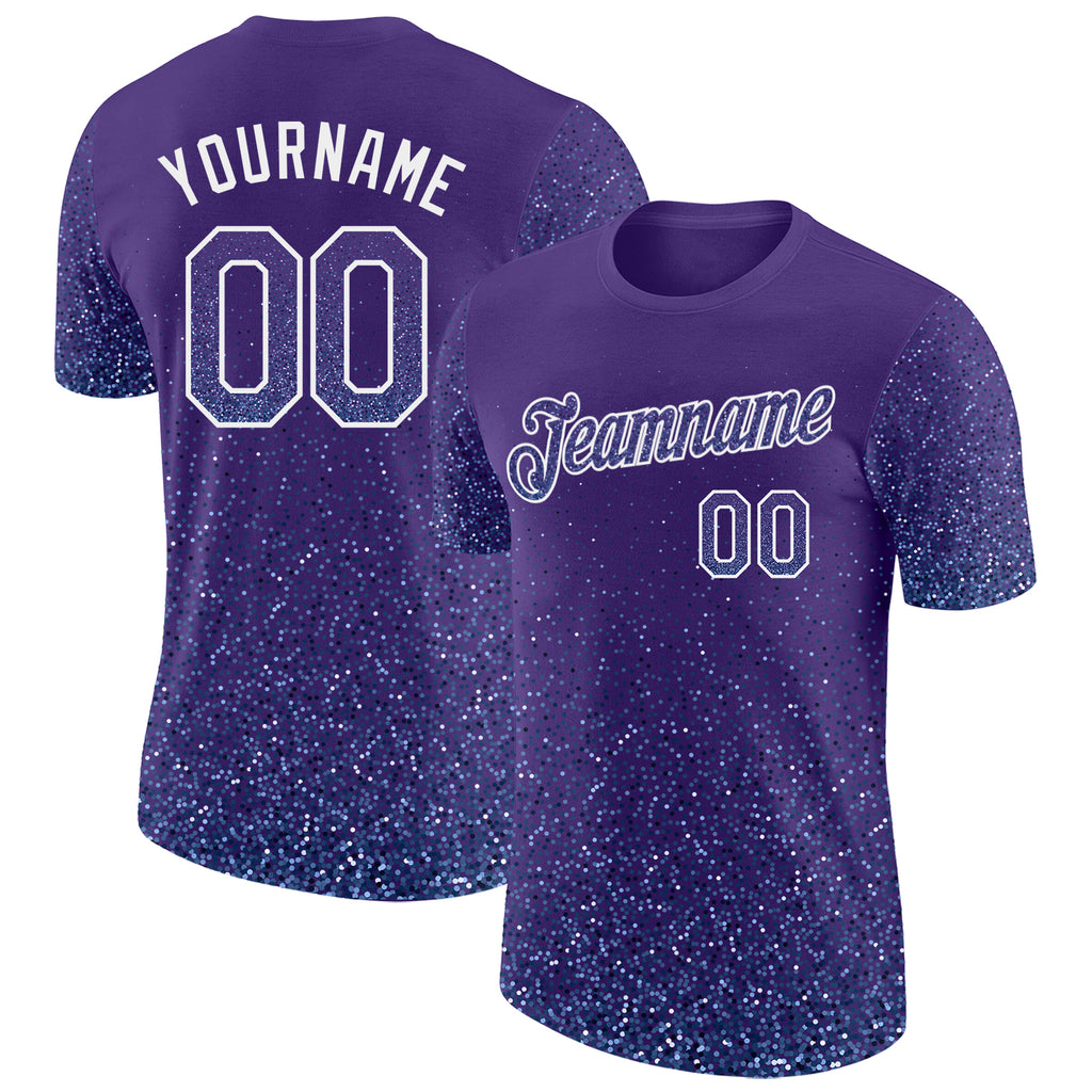 Custom Purple Light Blue-White Colorful Sparkle Gradient Dots Performance T-Shirt