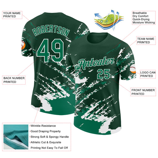 Custom Green Kelly Green-White Brush Stroke Shatter Splatter Performance T-Shirt