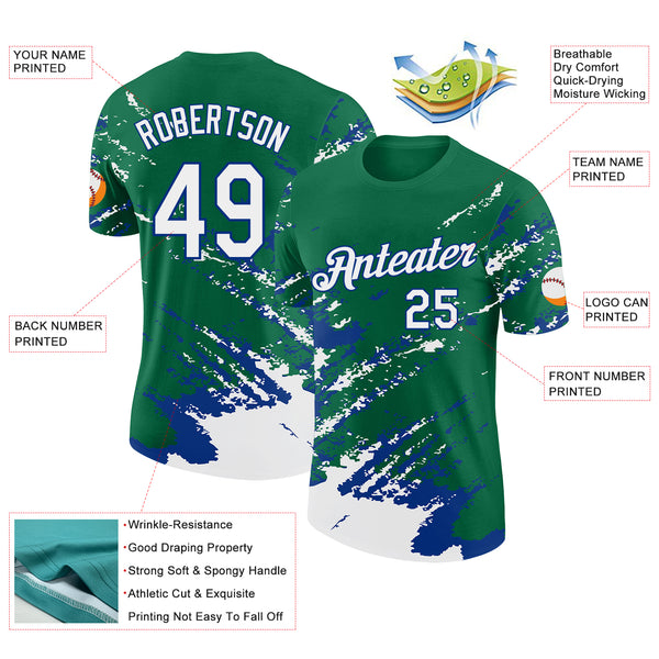Custom Kelly Green White-Royal Brush Stroke Shatter Splatter Performance T-Shirt