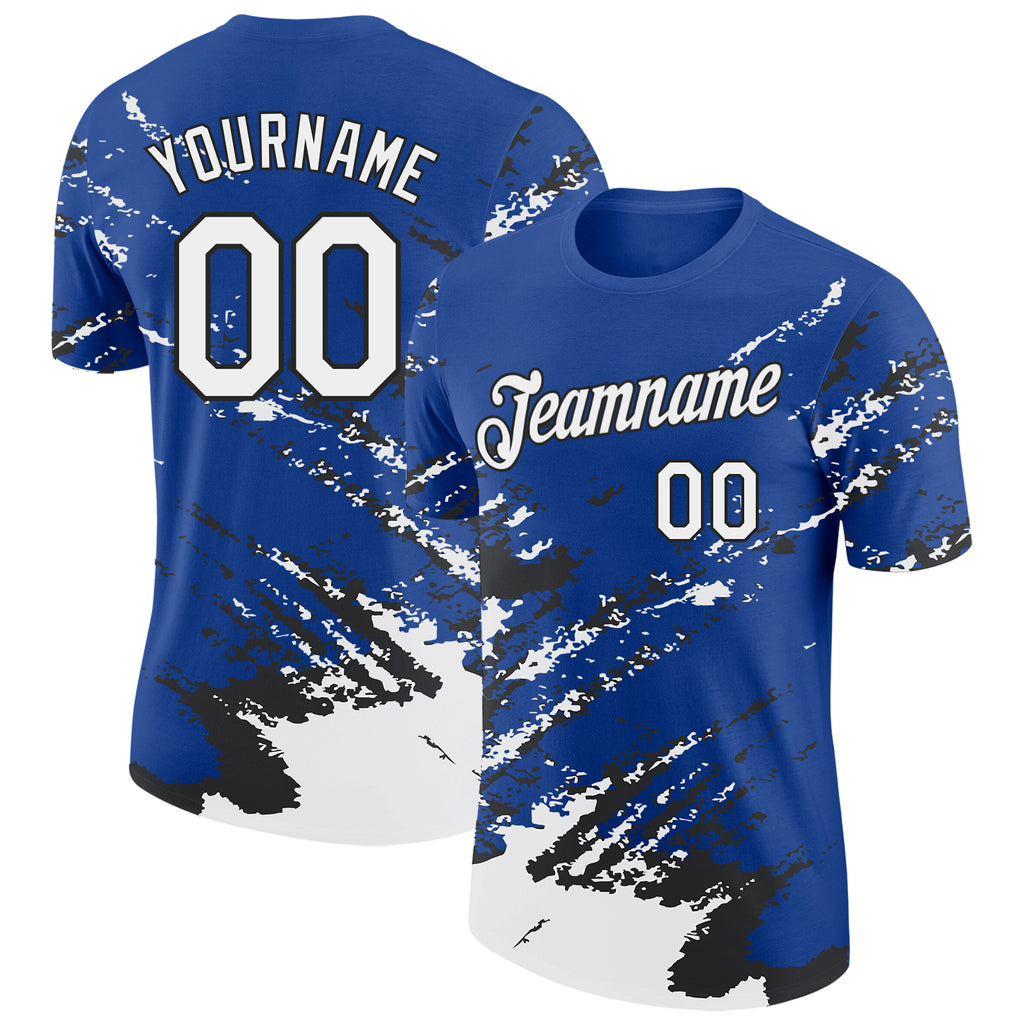 Custom Royal White-Black Brush Stroke Shatter Splatter Performance T-Shirt