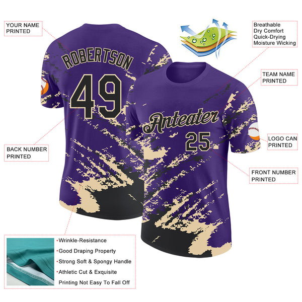 Custom Purple Black-Cream Brush Stroke Shatter Splatter Performance T-Shirt