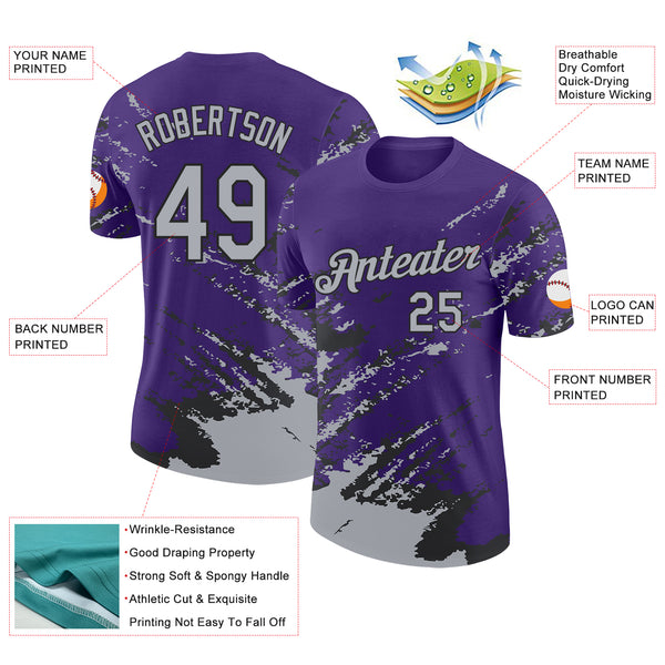 Custom Purple Gray-Black Brush Stroke Shatter Splatter Performance T-Shirt