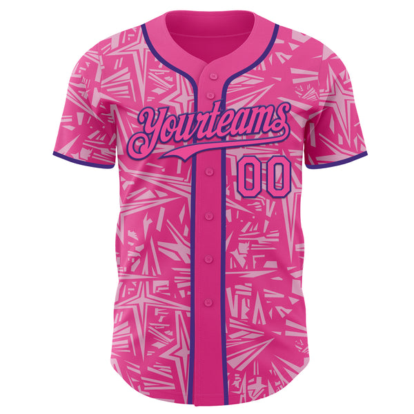 Custom Pink Light Pink-Purple Geometric Cyber Starburst Authentic Baseball Jersey