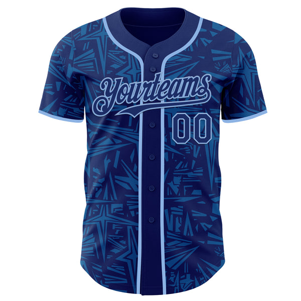 Custom Royal Blue-Light Blue Geometric Cyber Starburst Authentic Baseball Jersey