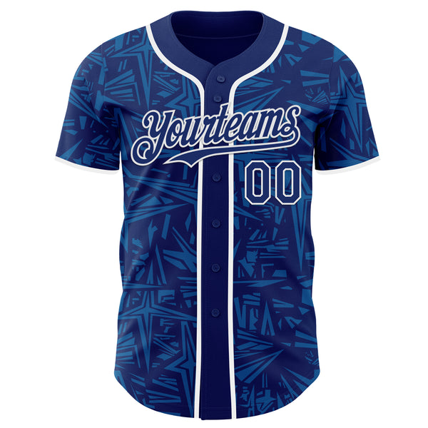 Custom Royal Blue-White Geometric Cyber Starburst Authentic Baseball Jersey
