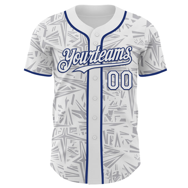 Custom White Gray-Royal Geometric Cyber Starburst Authentic Baseball Jersey