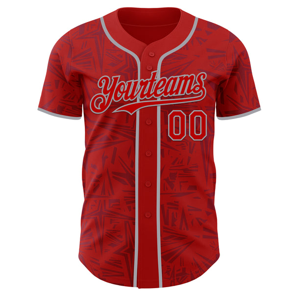 Custom Red-Gray Geometric Cyber Starburst Authentic Baseball Jersey