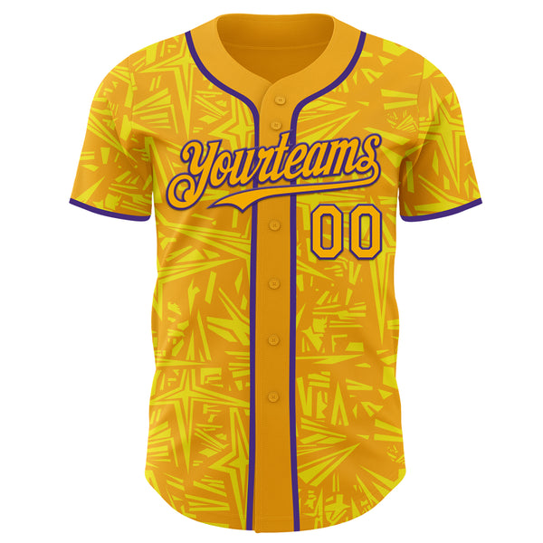 Custom Gold Light Yellow-Purple Geometric Cyber Starburst Authentic Baseball Jersey