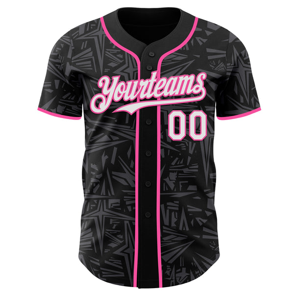 Custom Black White Steel Gray-Pink Geometric Cyber Starburst Authentic Baseball Jersey