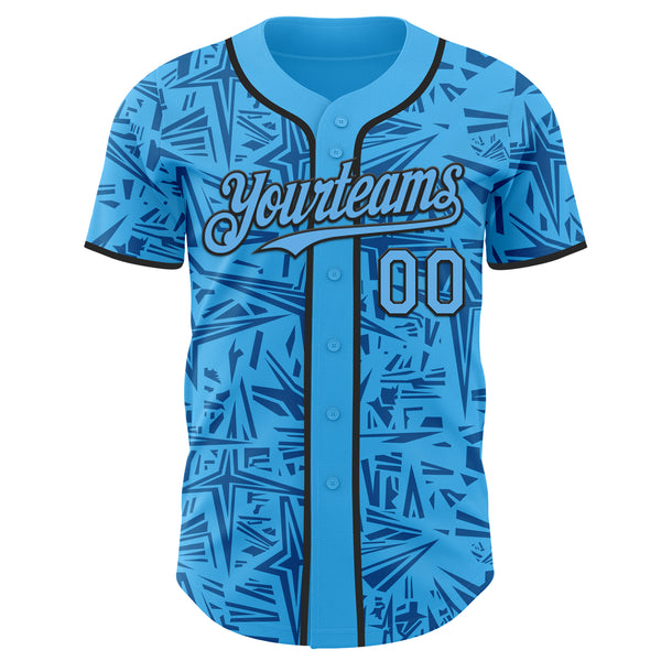 Custom Sky Blue Blue-Black Geometric Cyber Starburst Authentic Baseball Jersey
