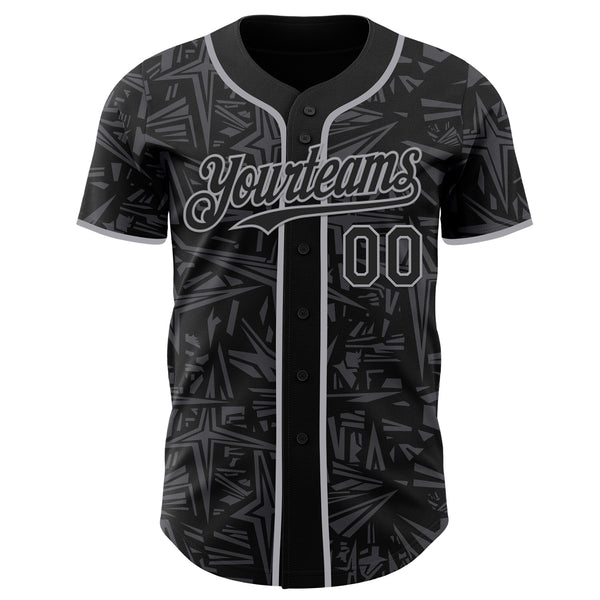 Custom Black Steel Gray-Gray Geometric Cyber Starburst Authentic Baseball Jersey