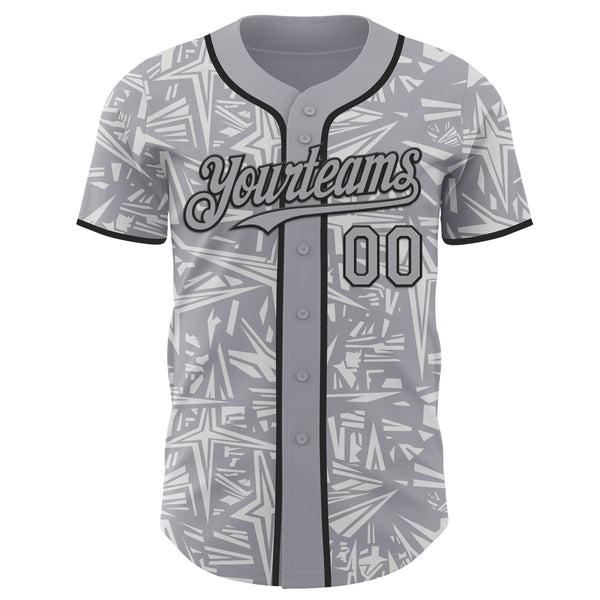 Custom Gray White-Black Geometric Cyber Starburst Authentic Baseball Jersey