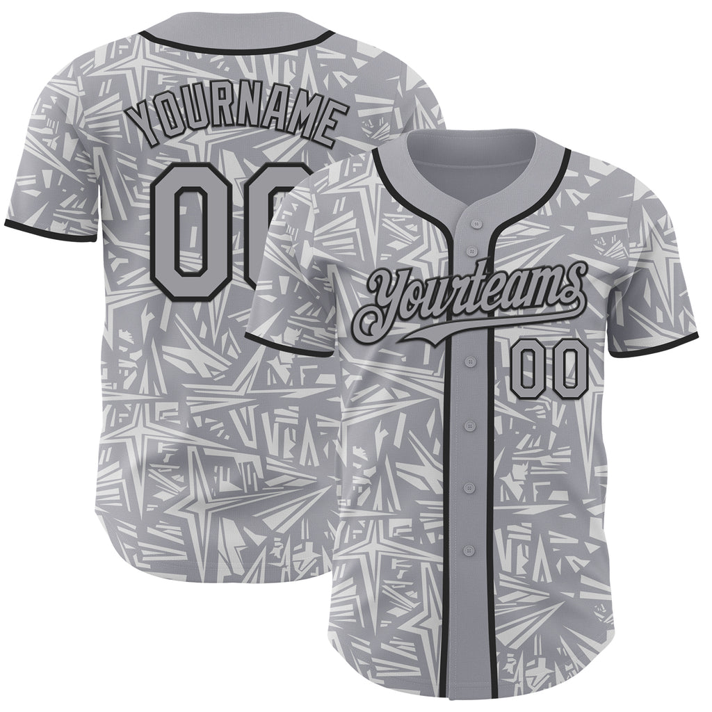 Custom Gray White-Black Geometric Cyber Starburst Authentic Baseball Jersey