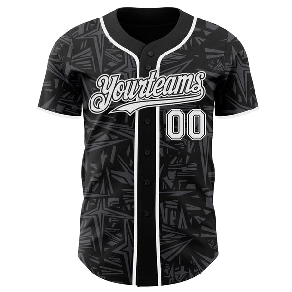 Custom Black White-Steel Gray Geometric Cyber Starburst Authentic Baseball Jersey