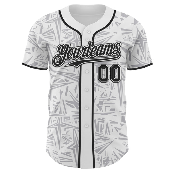 Custom White Black-Gray Geometric Cyber Starburst Authentic Baseball Jersey