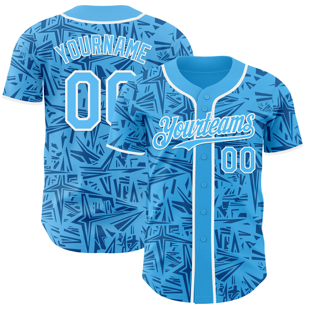 Custom Sky Blue Blue-White Geometric Cyber Starburst Authentic Baseball Jersey