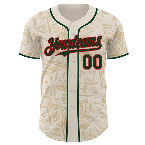 Custom Cream Green-Red Geometric Cyber Starburst Authentic Baseball Jersey