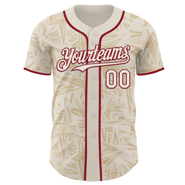 Custom Cream-Crimson Geometric Cyber Starburst Authentic Baseball Jersey