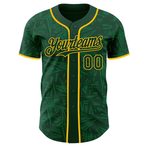 Custom Green-Gold Geometric Cyber Starburst Authentic Baseball Jersey