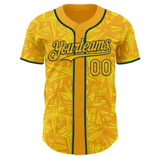 Custom Gold Light Yellow-Green Geometric Cyber Starburst Authentic Baseball Jersey