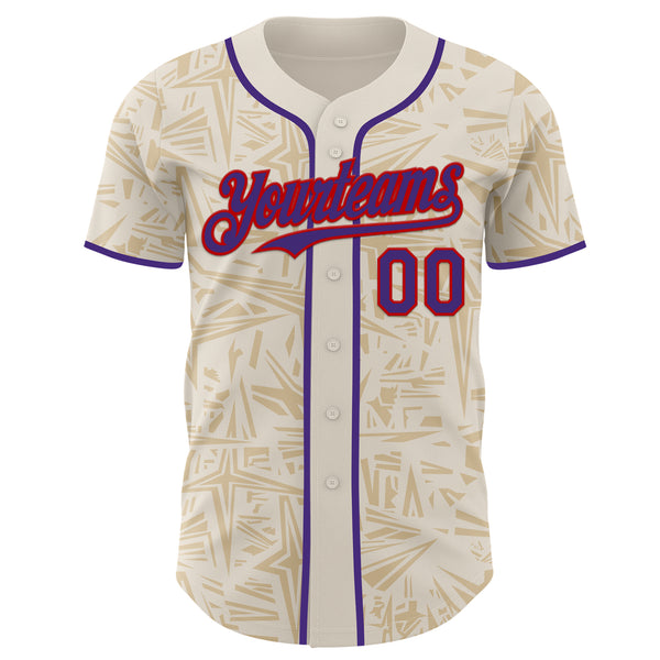 Custom Cream Purple-Red Geometric Cyber Starburst Authentic Baseball Jersey