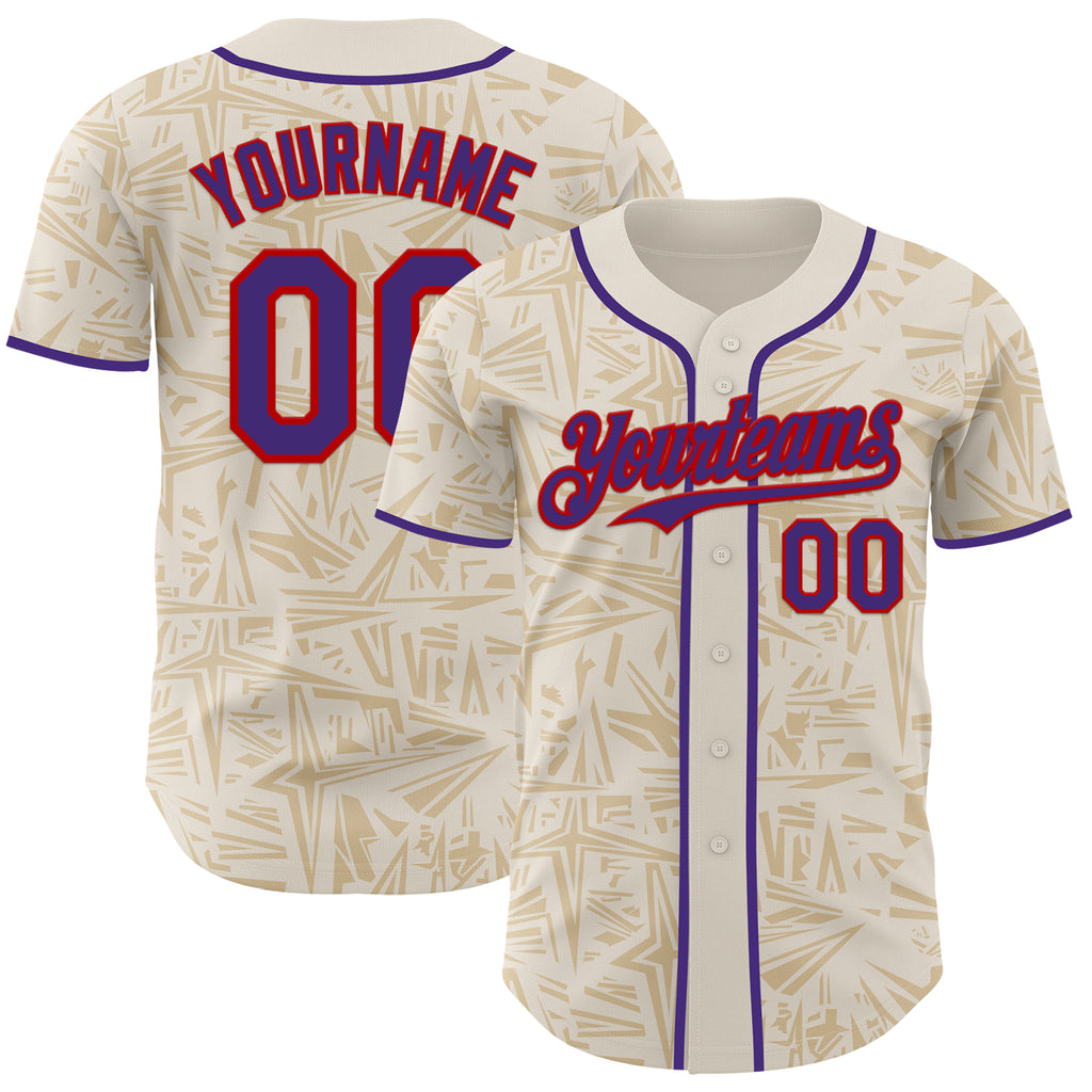 Custom Cream Purple-Red Geometric Cyber Starburst Authentic Baseball Jersey