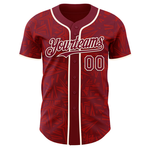 Custom Crimson-Cream Geometric Cyber Starburst Authentic Baseball Jersey
