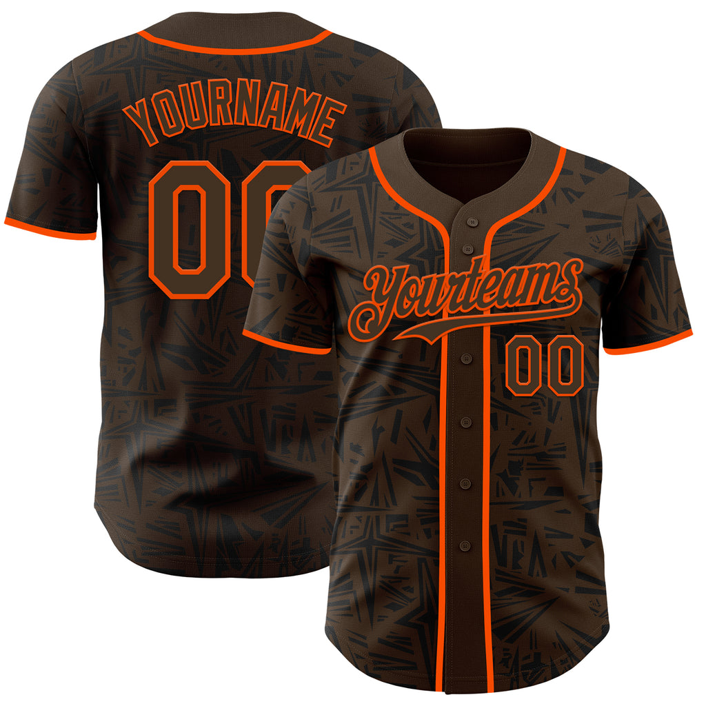 Custom Brown Black-Orange Geometric Cyber Starburst Authentic Baseball Jersey