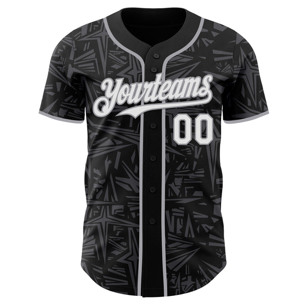Custom Black White Steel Gray-Gray Geometric Cyber Starburst Authentic Baseball Jersey