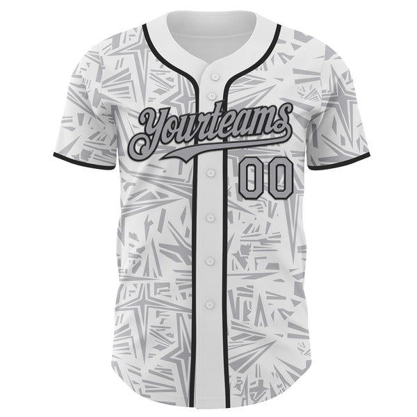 Custom White Gray-Black Geometric Cyber Starburst Authentic Baseball Jersey