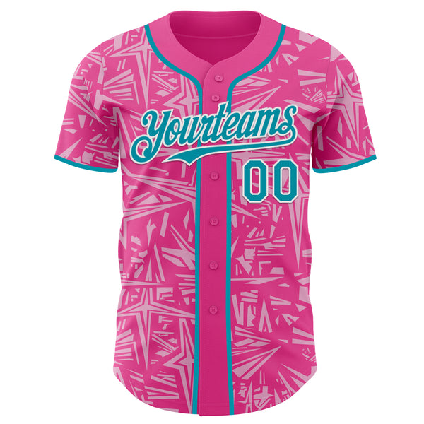 Custom Pink Teal Light Pink-White Geometric Cyber Starburst Authentic Baseball Jersey