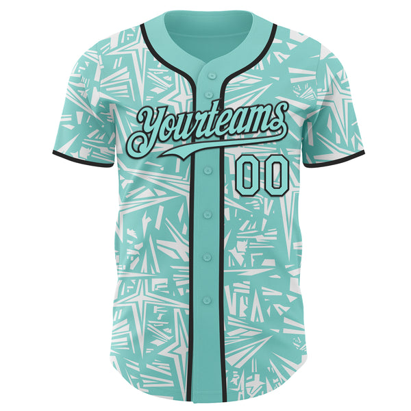 Custom Ice Blue White-Black Geometric Cyber Starburst Authentic Baseball Jersey