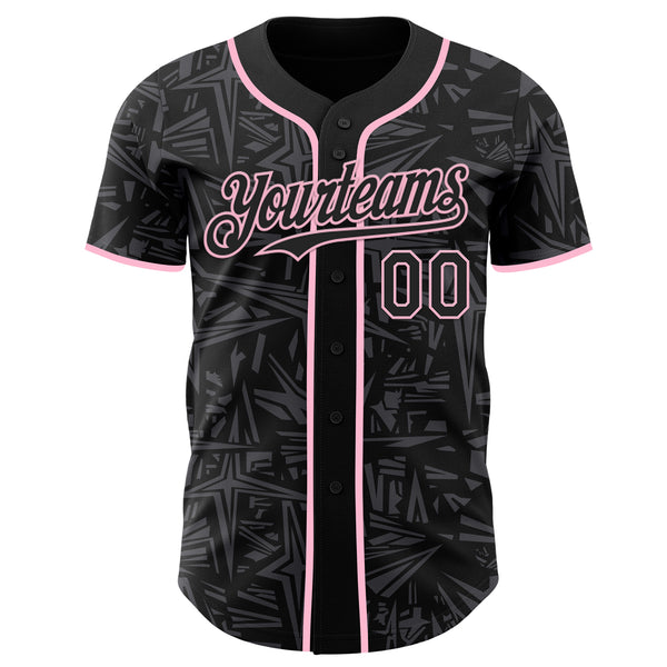 Custom Black Steel Gray-Light Pink Geometric Cyber Starburst Authentic Baseball Jersey