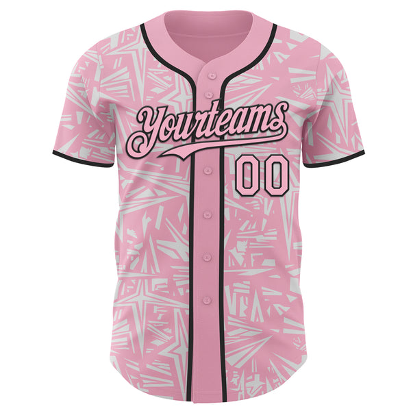 Custom Light Pink White-Black Geometric Cyber Starburst Authentic Baseball Jersey