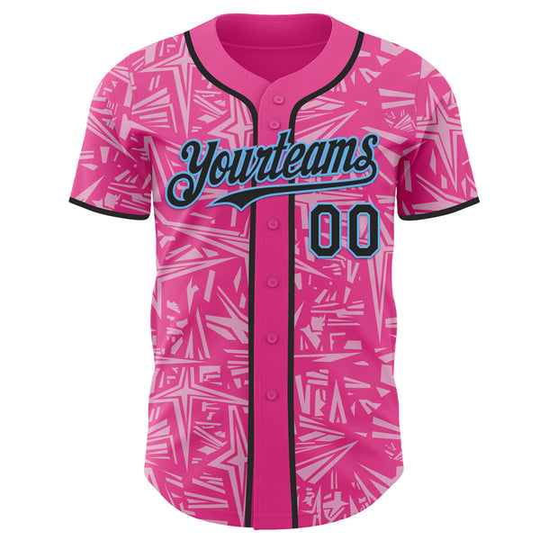 Custom Pink Black Light Pink-Sky Blue Geometric Cyber Starburst Authentic Baseball Jersey