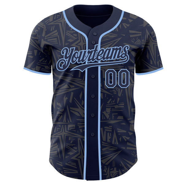 Custom Navy Steel Gray-Light Blue Geometric Cyber Starburst Authentic Baseball Jersey