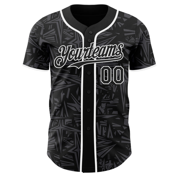 Custom Black Steel Gray-White Geometric Cyber Starburst Authentic Baseball Jersey