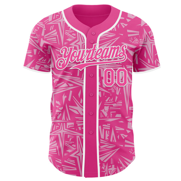 Custom Pink Light Pink-White Geometric Cyber Starburst Authentic Baseball Jersey