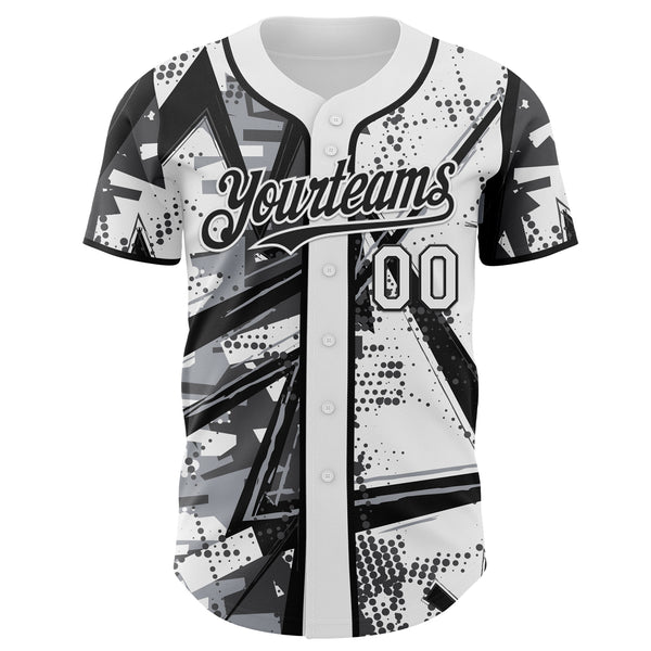 Custom White Gray-Black Geometric Shards Dot Grid Authentic Baseball Jersey