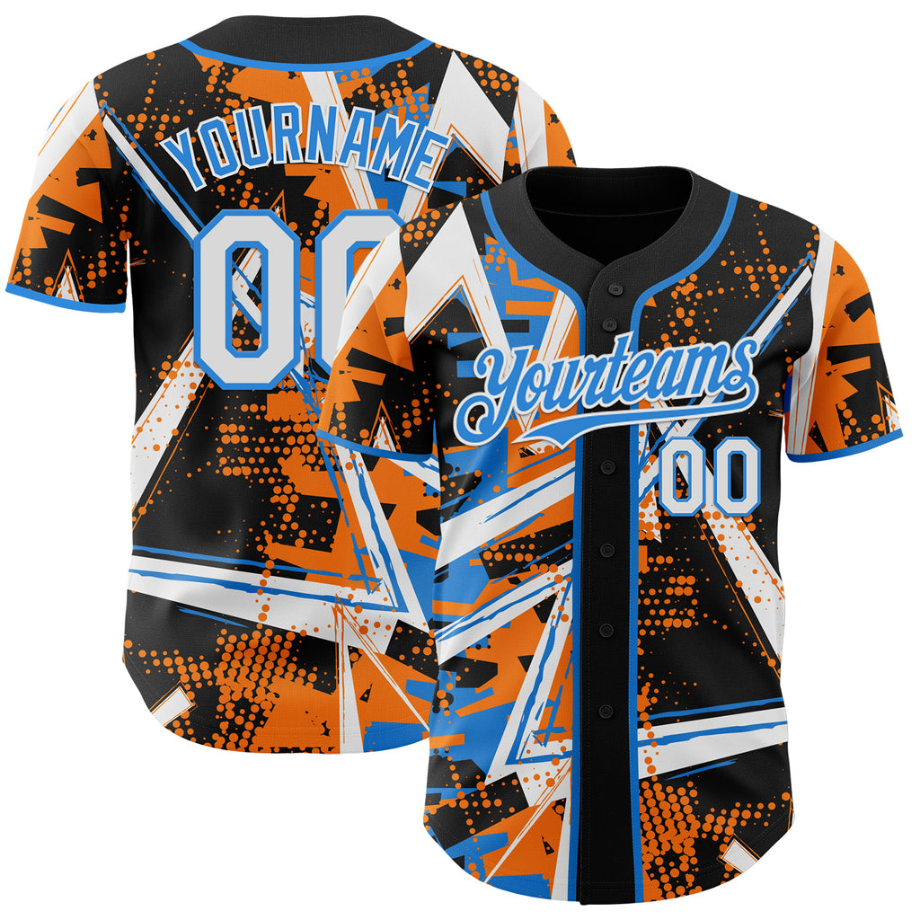 Custom Black White Bay Orange-Electric Blue Geometric Shards Dot Grid Authentic Baseball Jersey