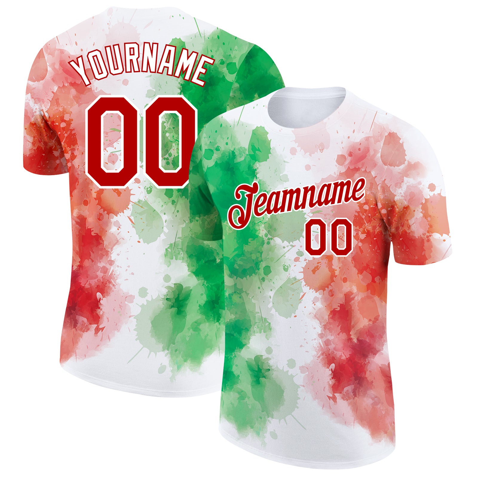 Custom White Red-Kelly Green 3D Mexico Watercolored Splashes